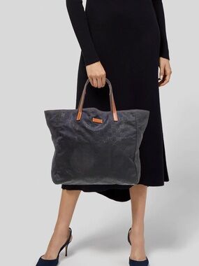 Gucci Black Tote Nylon with Brown Leather Handles
